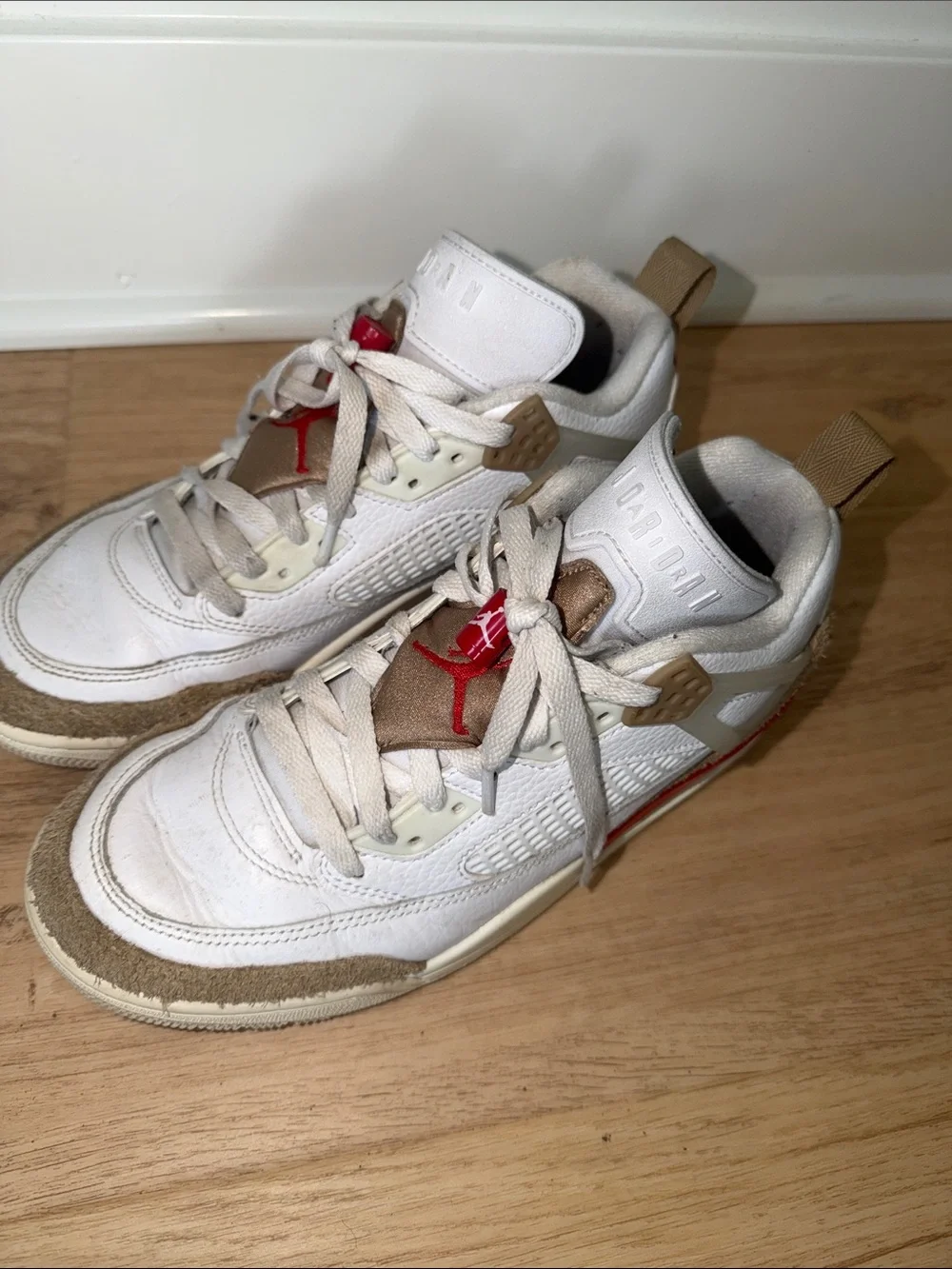 Nike Jordan Spizike Low White Fire Red Desert Camo Casual Shoes size 7 youth
